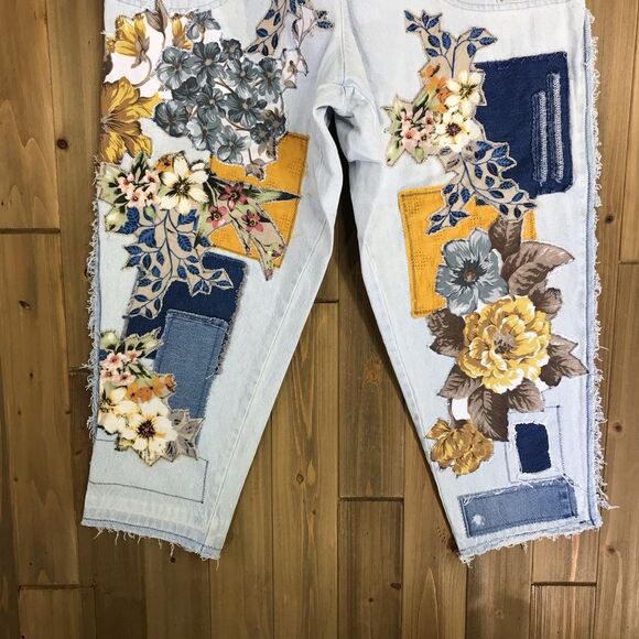 OOAK Classic Element Woman Upcycled Floral Patch Baggy Jeans Sz 20 - Picture 5 of 16